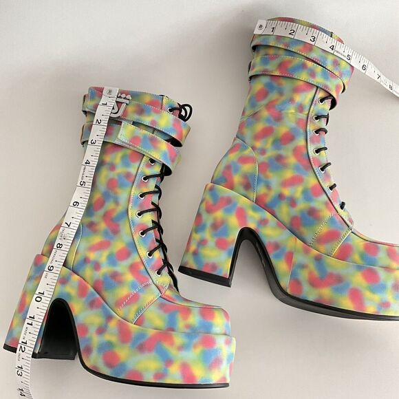 Shane Justin Rainbow Iridescent Platform Boots EDM Rave Dance Party 36 - Picture 6 of 12